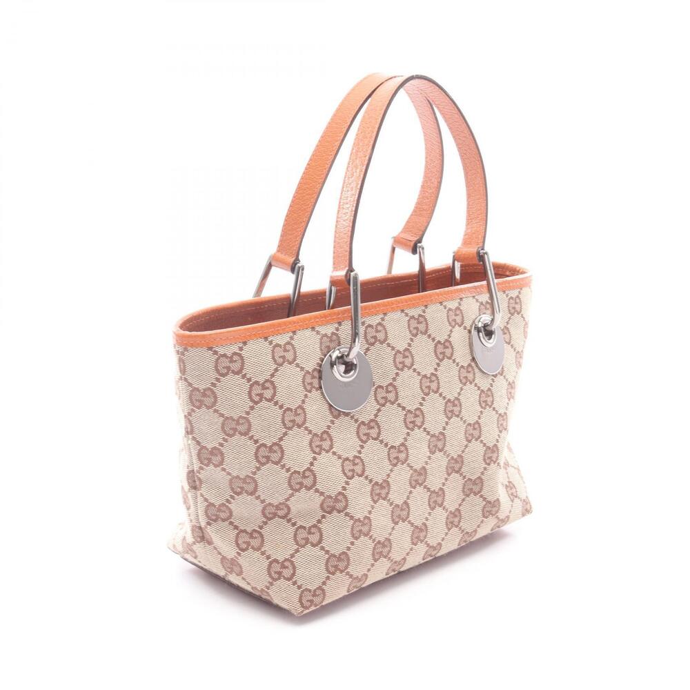 Gucci Brown Leather Tote Bag Canvas Beige GG Brown Tan